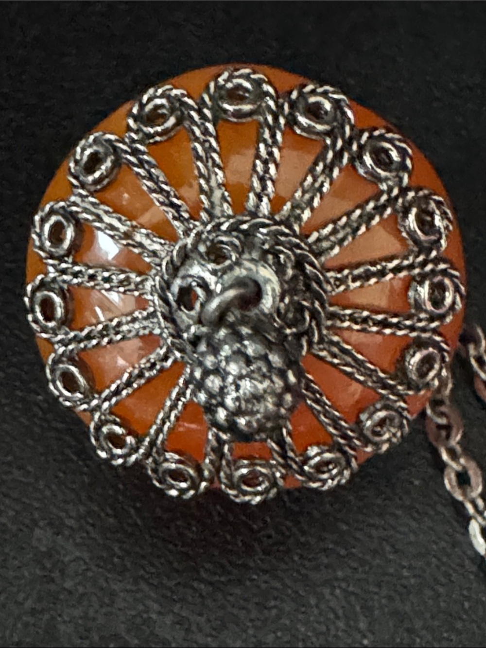 VTG Moroccan Statement Necklace Faux Chunky Butterscotch Copal Resin Silvertone - Picture 5 of 7